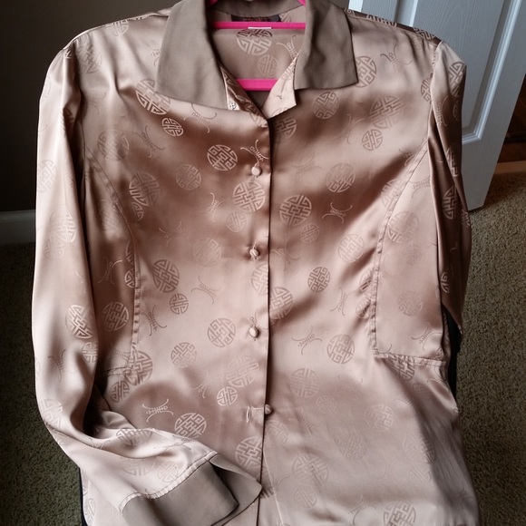 Vintage Han Fong brown silk button down - Picture 1 of 5